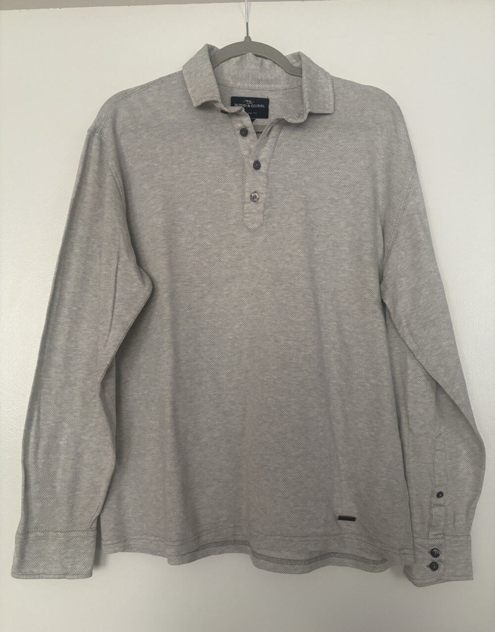 New Rodd & Gunn Men's Polo Shirt M Gray Solid Original Fit Long Sleeve Collared